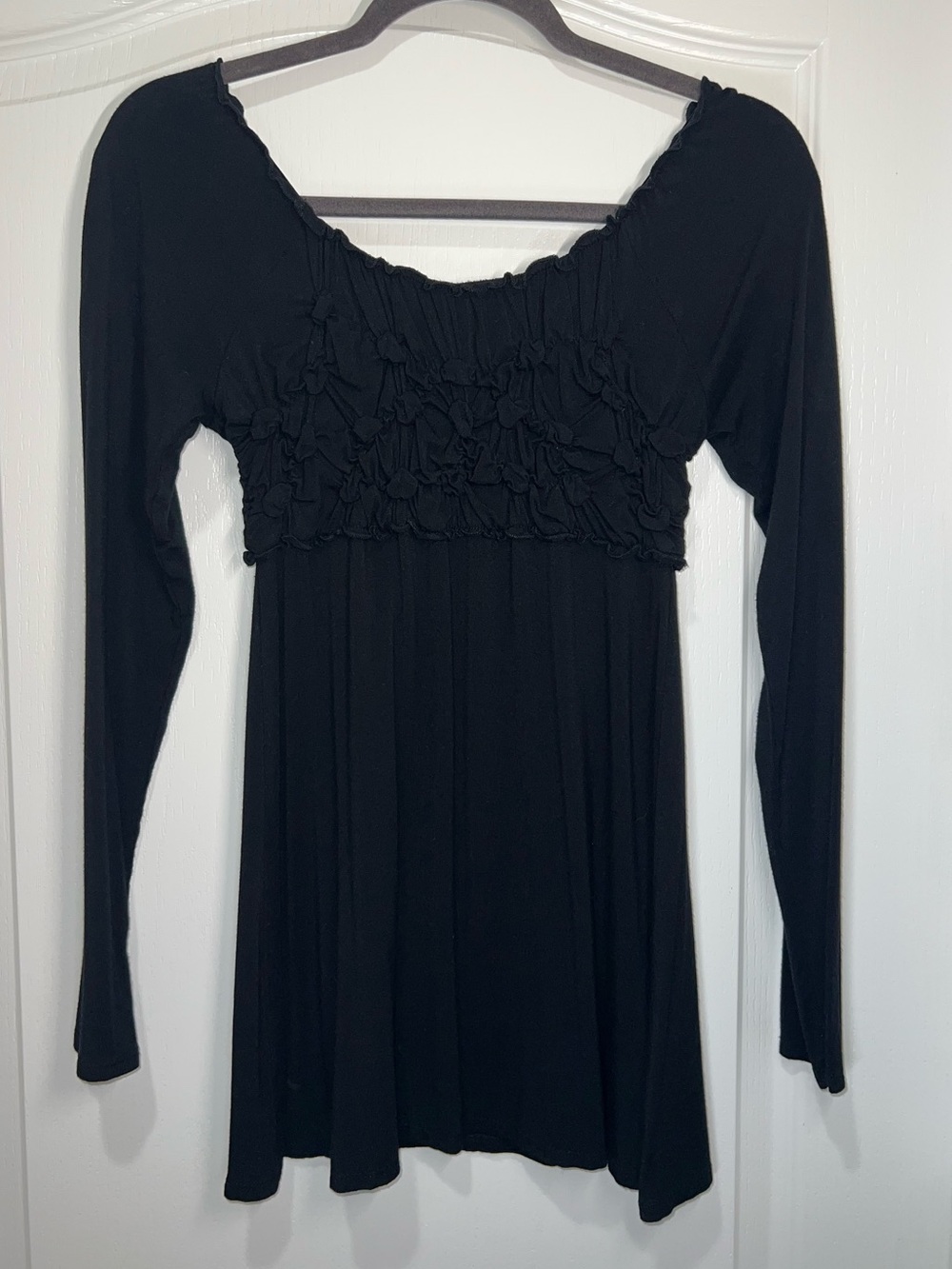 Kenar Women's Black Tunic Long Sleeve Smocked Neckline Size Small